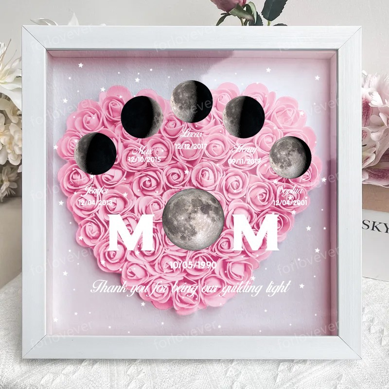 Mummy's Universe - Personalised Customised Starry Moon Phase Flower Shadow Box-forlovever