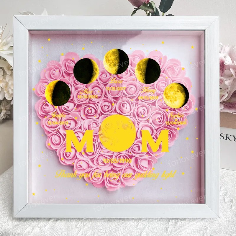 Mummy's Universe - Personalised Customised Starry Moon Phase Flower Shadow Box-forlovever