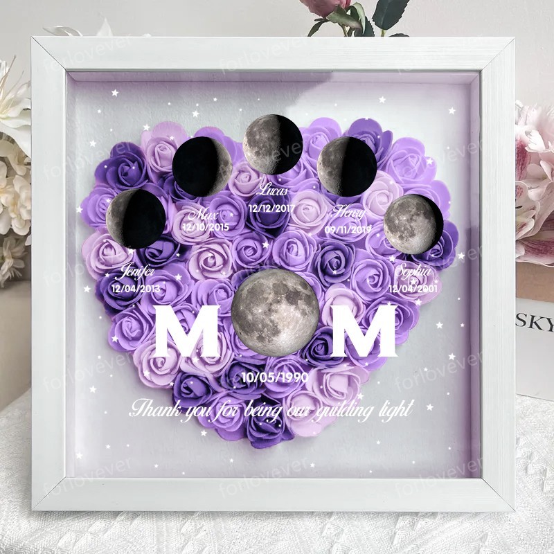 Mummy's Universe - Personalised Customised Starry Moon Phase Flower Shadow Box-forlovever