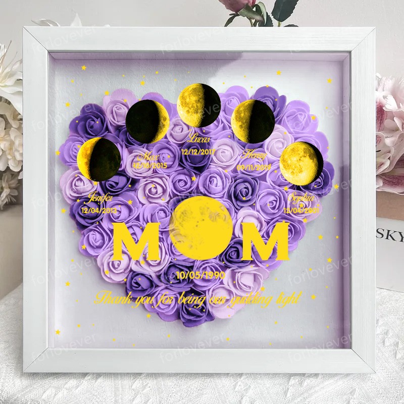 Mummy's Universe - Personalised Customised Starry Moon Phase Flower Shadow Box-forlovever