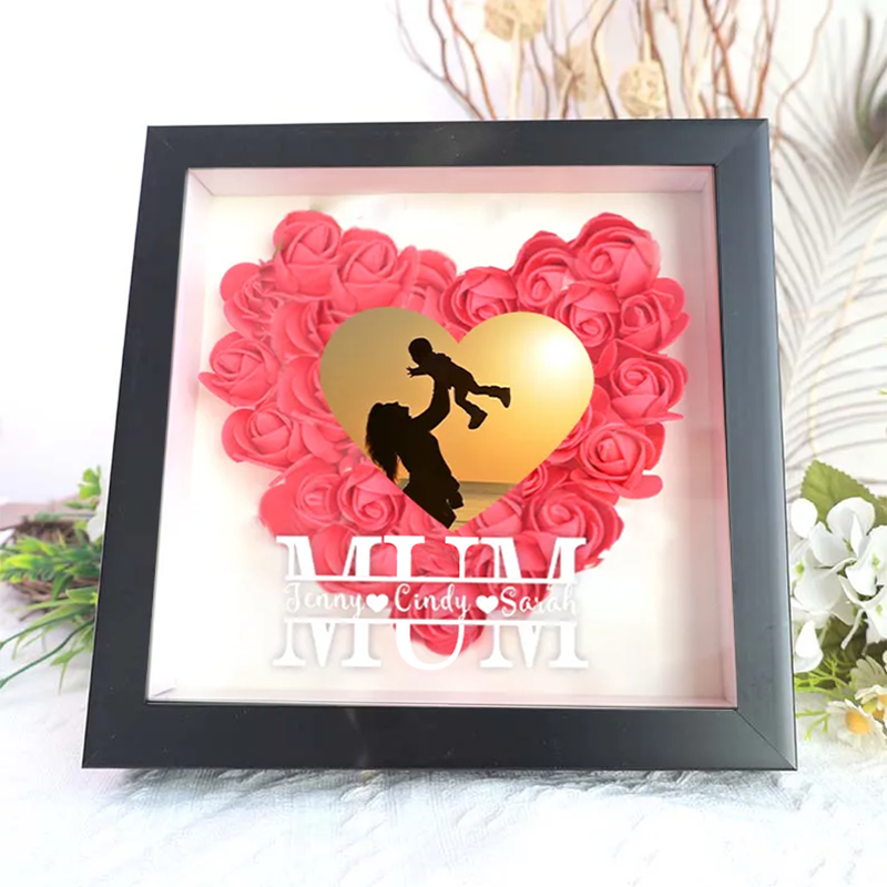 Mom Heart Photo Flower Pattern Shadow Box Gift-forlovever