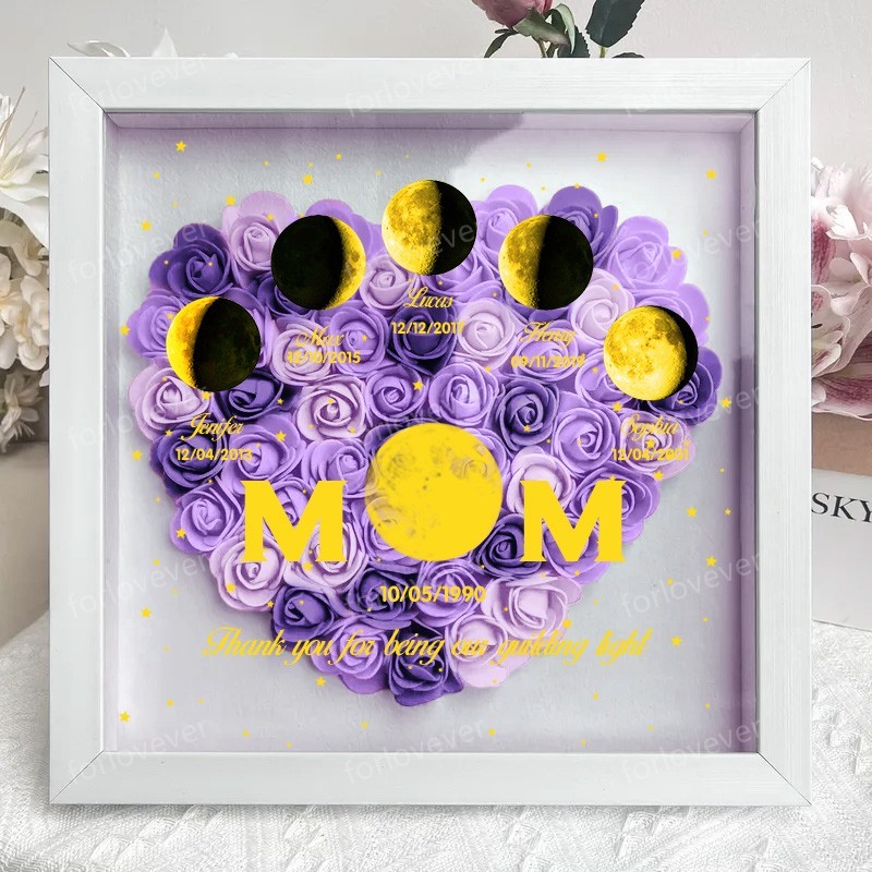 Mummy's Universe - Personalised Customised Starry Moon Phase Flower Shadow Box-forlovever