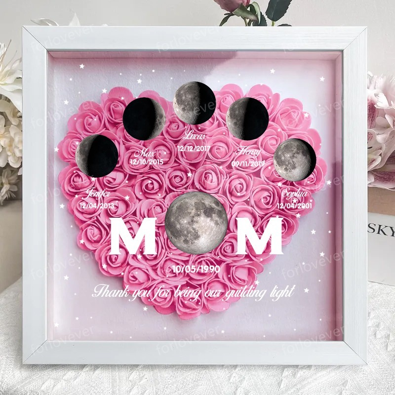 Mummy's Universe - Personalised Customised Starry Moon Phase Flower Shadow Box-forlovever