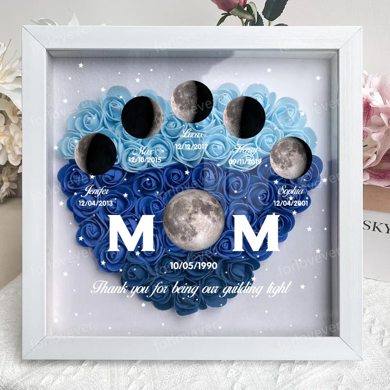 Mummy's Universe - Personalised Customised Starry Moon Phase Flower Shadow Box-forlovever