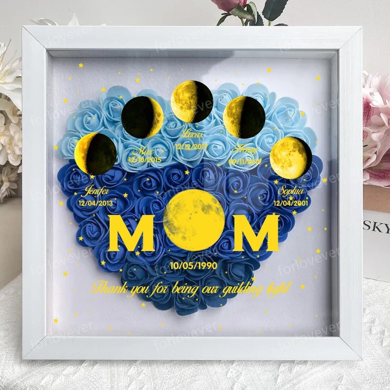 Mummy's Universe - Personalised Customised Starry Moon Phase Flower Shadow Box-forlovever