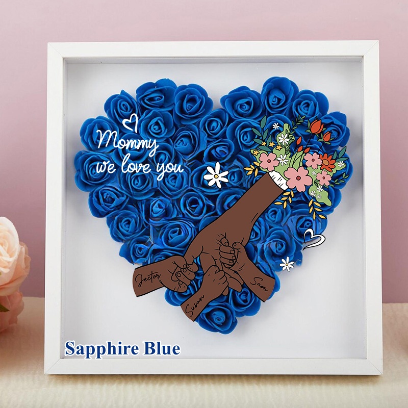 Personalized Flower Handprints Shadow Box For Mom Gift,Mom Heart Flower Shadow Box,Flower Mother Day,Gift for Mom, Grandma Nana, with Names-forlovever