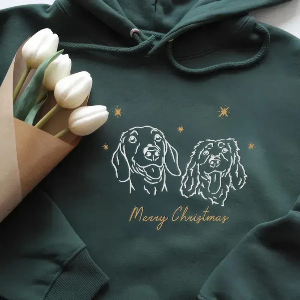 Custom Pet Photos Outline Embroidery Christmas Special Sweatshirts, Hoodies, T-Shirts