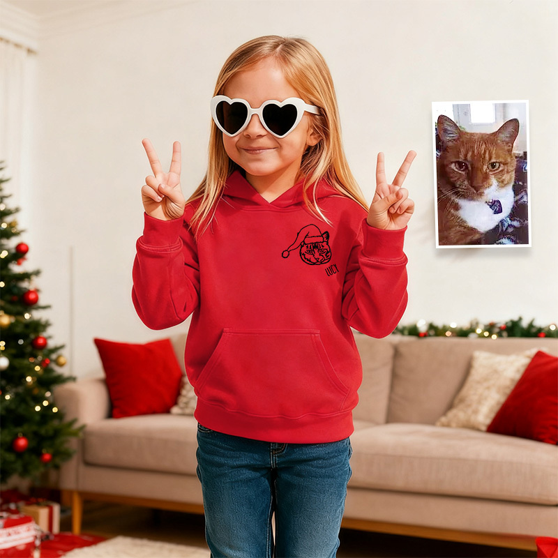 Custom Christmas Pet Portrait Kids Embroidery Hoodies、Sweatshirts、Tees