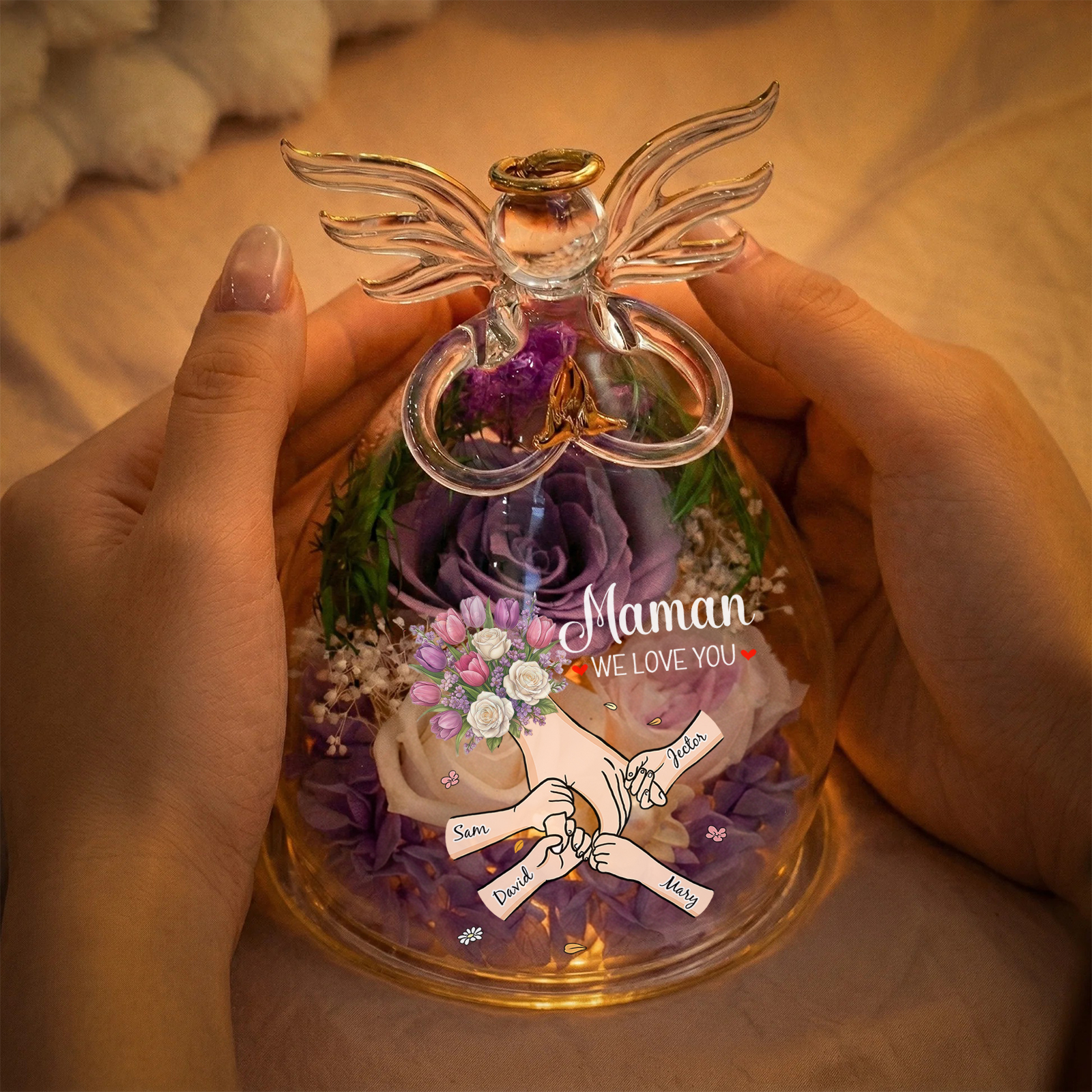 Custom Floral Hand Personalized Flower In Angel Figurines-Mother's Day Gift