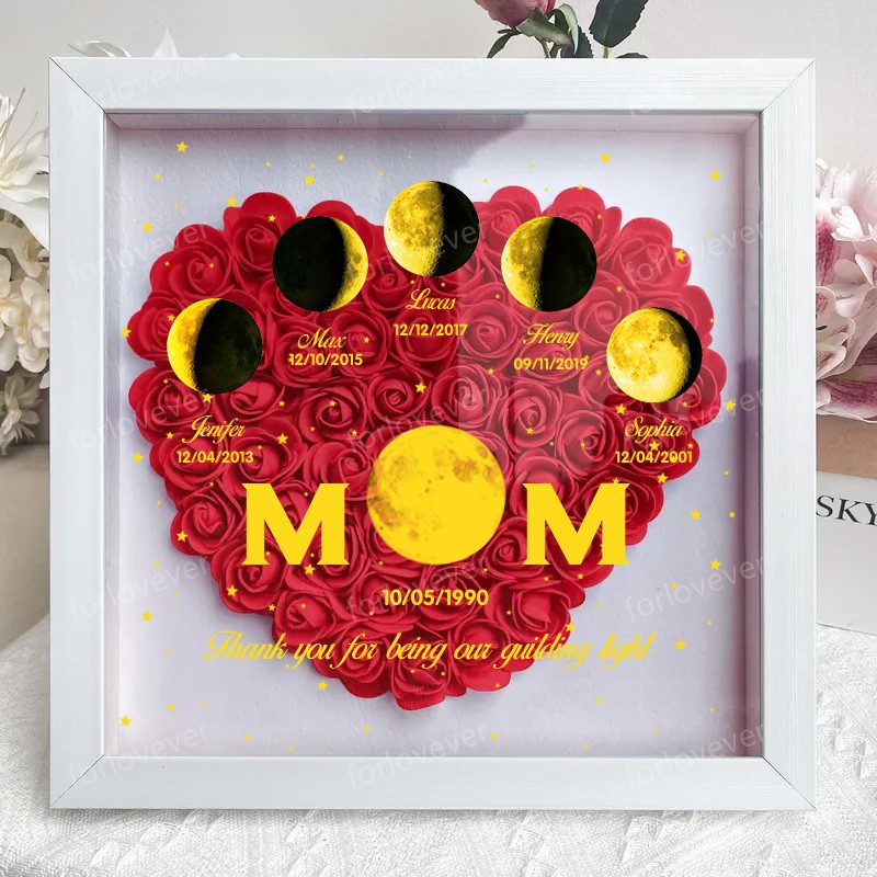 Mummy's Universe - Personalised Customised Starry Moon Phase Flower Shadow Box-forlovever