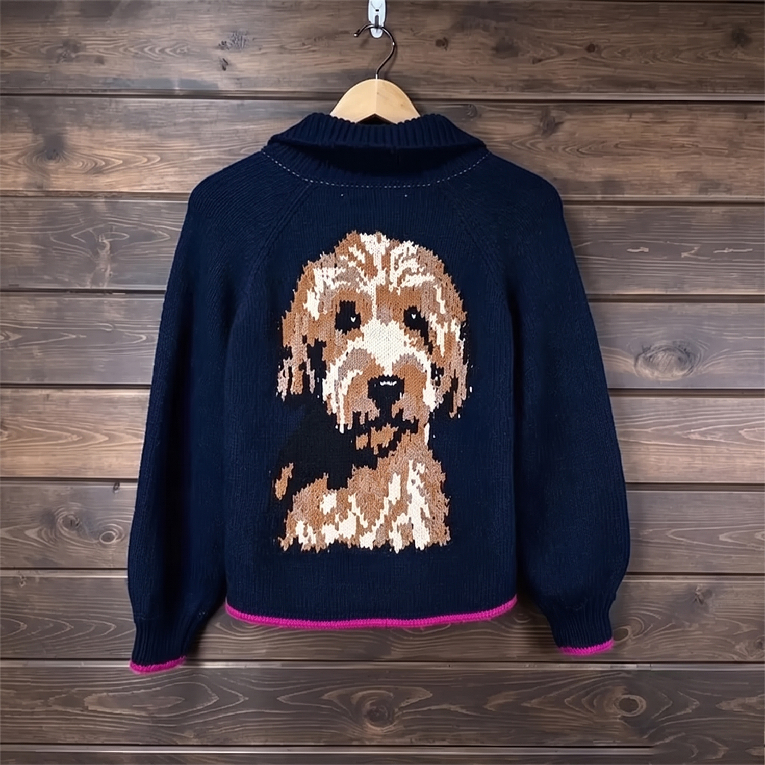 Custom Pet Portrait Knit Cardigan – Personalized Dog & Cat Sweater