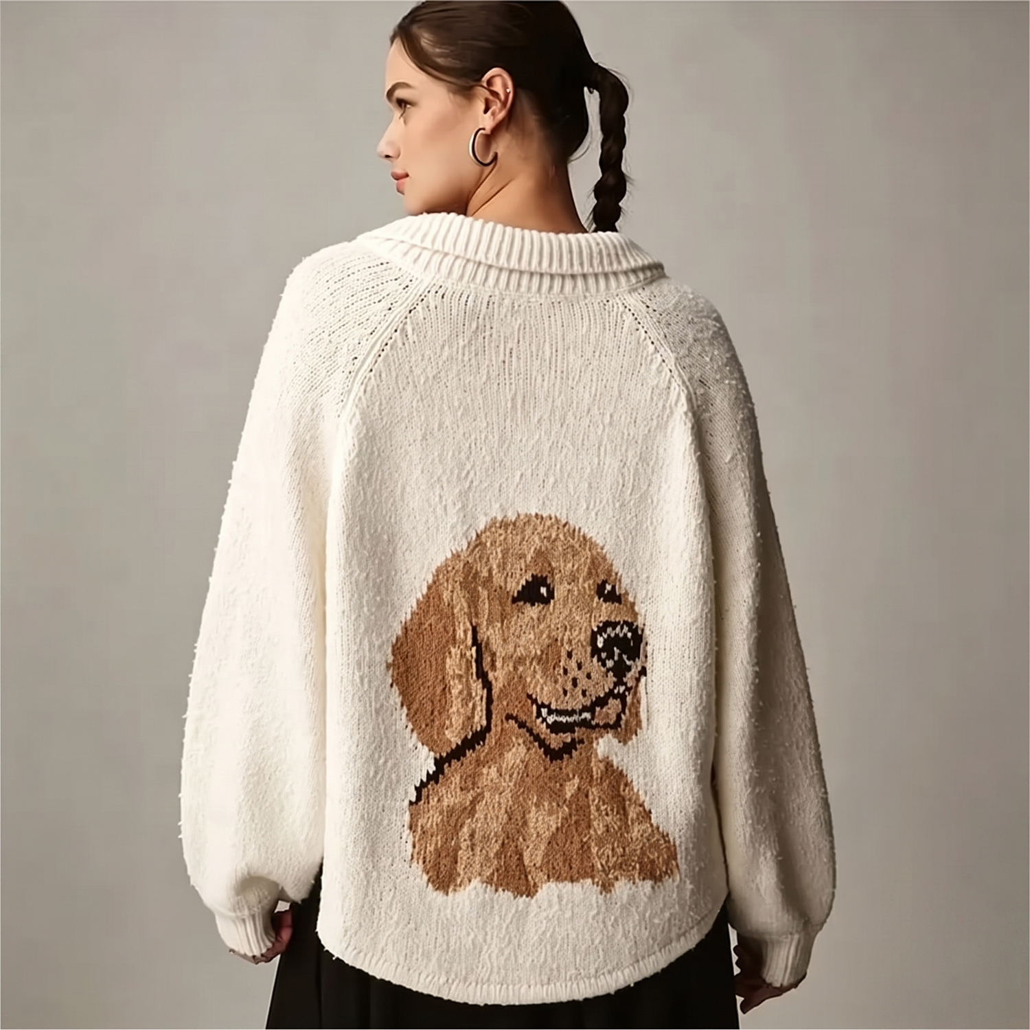 Custom Pet Portrait Knit Cardigan – Personalized Dog & Cat Sweater