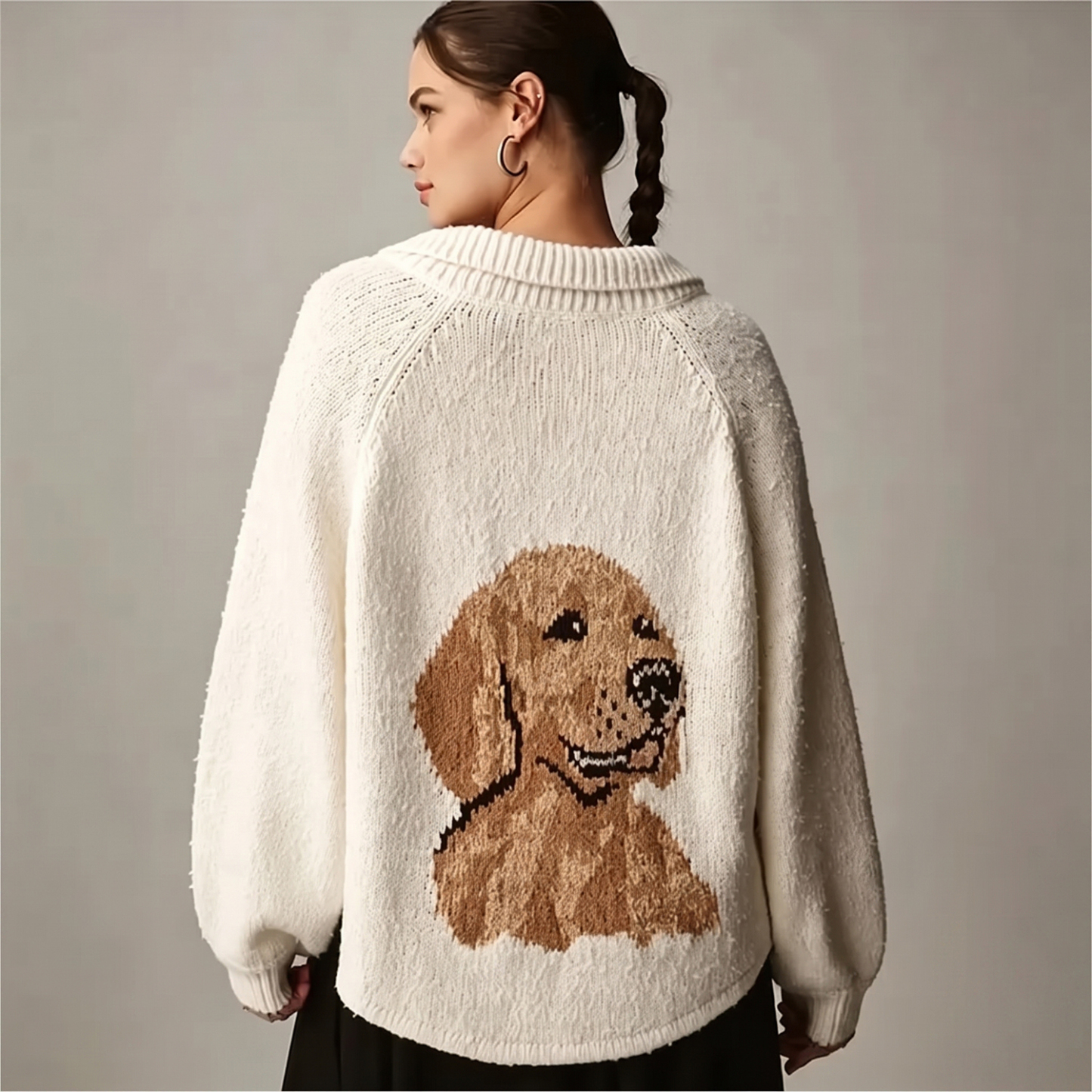 Custom Pet Portrait Knit Cardigan – Personalized Dog & Cat Sweater