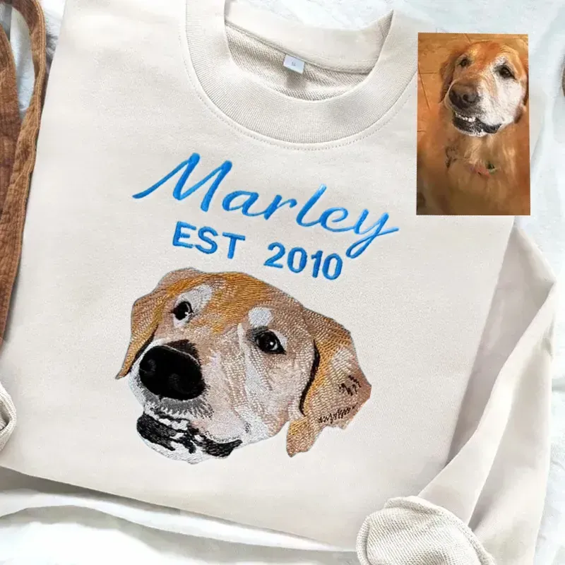 EST Personalized Pet Portrait Embroidered Hoodie, Custom Pet Lover Gift