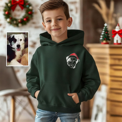 Custom Christmas Pet Portrait Kids Embroidery Hoodie、Sweatshirt