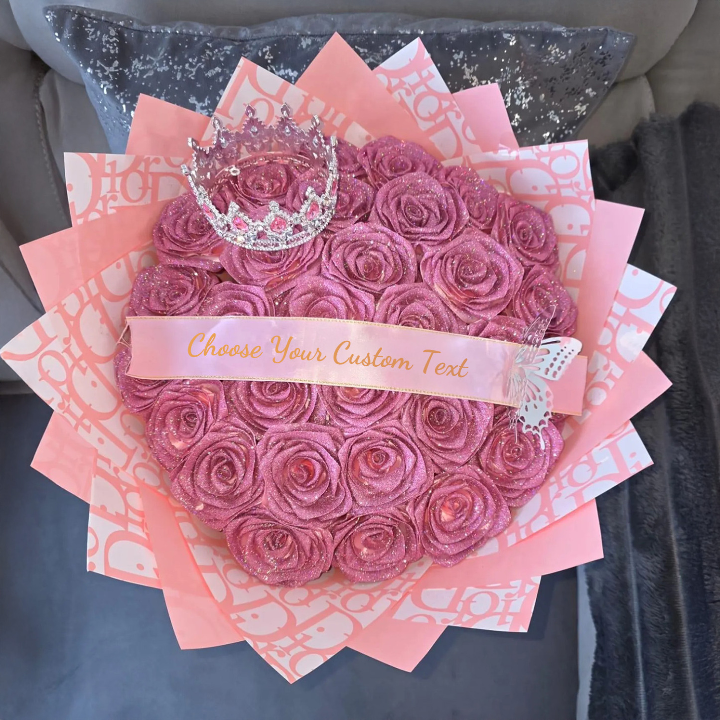 Pink Glitter Rose Bouquet-Couple Glitter Everlasting Rose Bouquet (Never Wither)