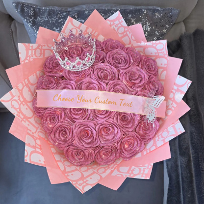 Pink Glitter Rose Bouquet-Couple Glitter Everlasting Rose Bouquet (Never Wither)