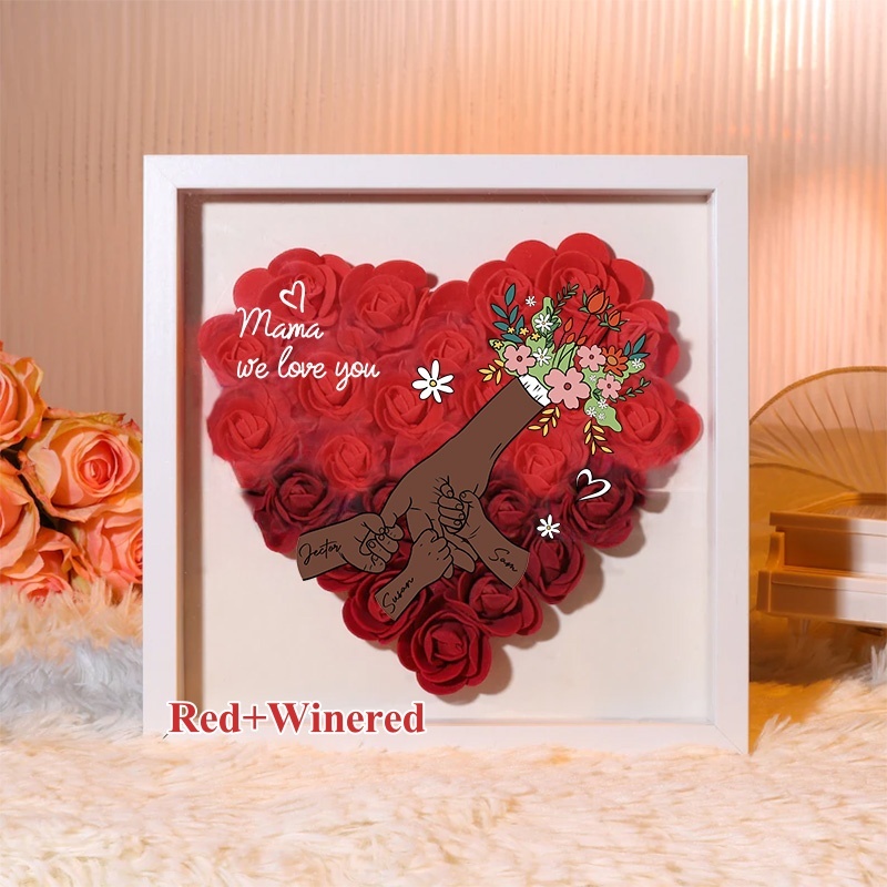 Personalized Flower Handprints Shadow Box For Mom Gift,Mom Heart Flower Shadow Box,Flower Mother Day,Gift for Mom, Grandma Nana, with Names-forlovever