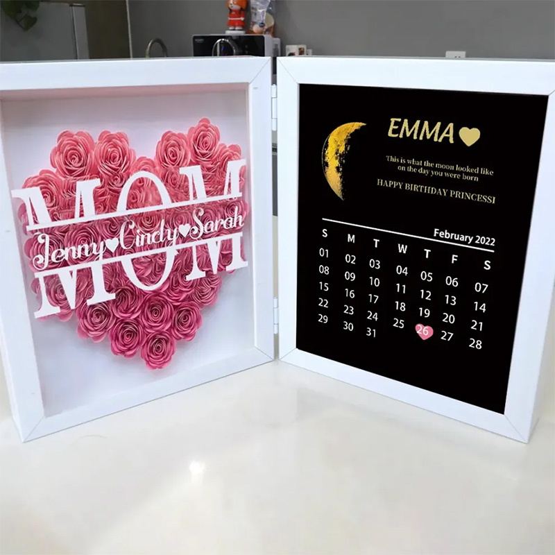 (Mum&Grandmum With Name) With REAL MOON PHASE Anniversary Calendar Custom flower frame-forlovever