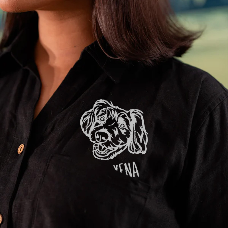 Custom Pet Photo Outline Embroidery Unisex Pocket Shirt - Formal and Casual