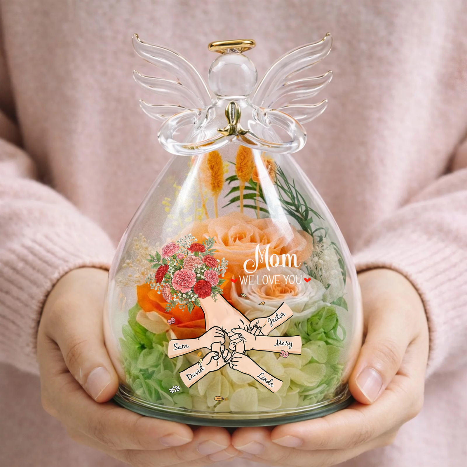 Custom Floral Hand Personalized Flower In Angel Figurines-Mother's Day Gift
