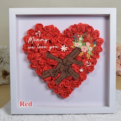 Personalized Flower Handprints Shadow Box For Mom Gift,Mom Heart Flower Shadow Box,Flower Mother Day,Gift for Mom, Grandma Nana, with Names-forlovever