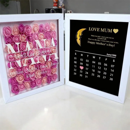 NANA Mum We Love You With REAL MOON PHASE Anniversary Calendar - Personalized Flower Shadow Box-forlovever