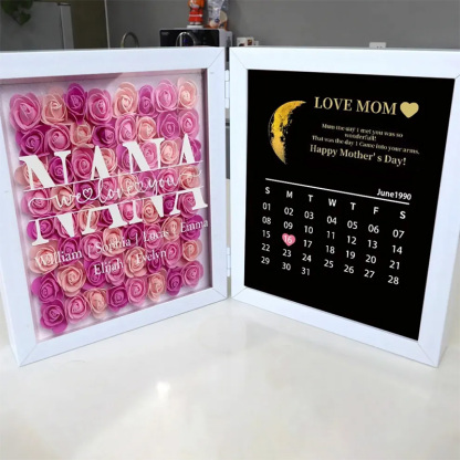 NANA Mum We Love You With REAL MOON PHASE Anniversary Calendar - Personalized Flower Shadow Box-forlovever
