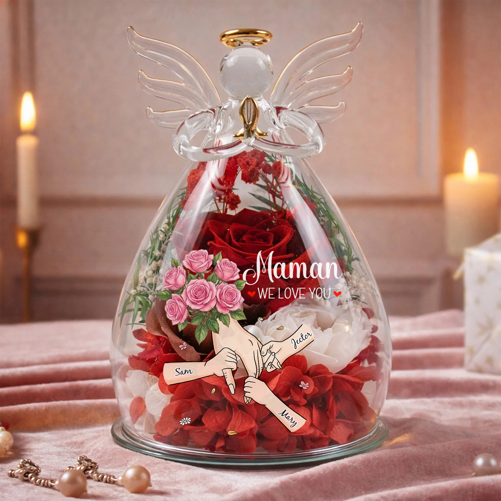 Custom Floral Hand Personalized Flower In Angel Figurines-Mother's Day Gift