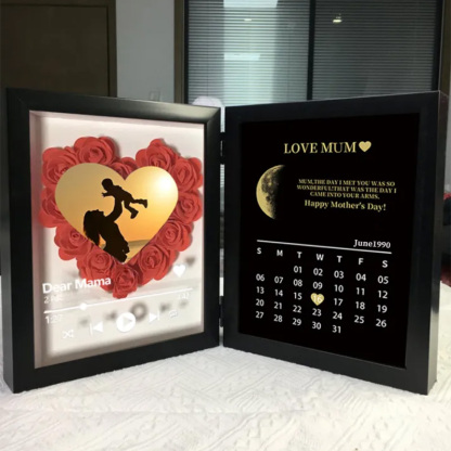 (Heart With Song) Custom Flowers Frame for Mum Grandma with REAL MOON PHASE Calendar-forlovever