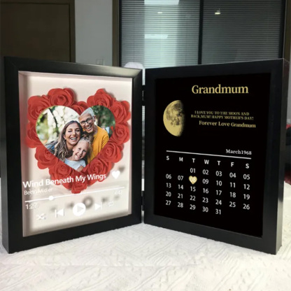 (Heart With Song) Custom Flowers Frame for Mum Grandma with REAL MOON PHASE Calendar-forlovever