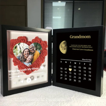 (Heart With Song) Custom Flowers Frame for Mum Grandma with REAL MOON PHASE Calendar-forlovever