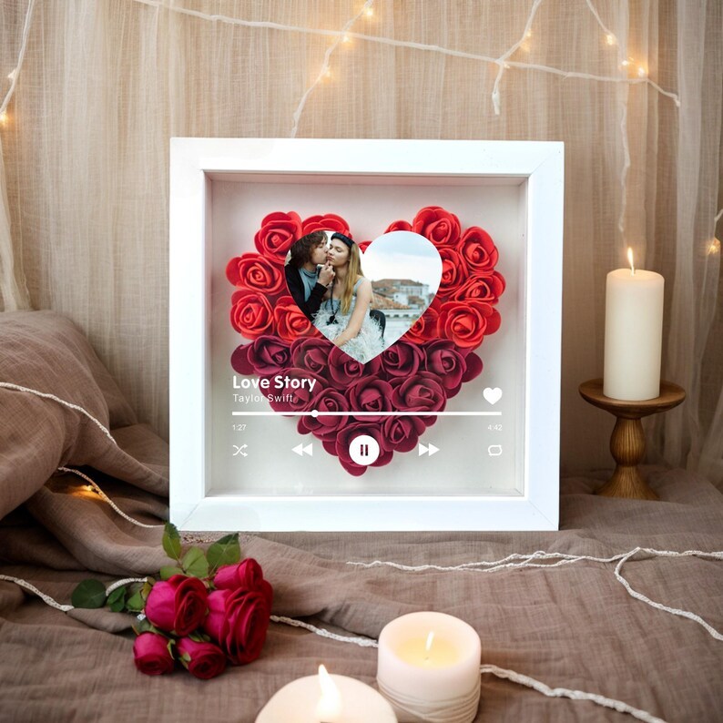(With Song)Custom Heart Flower Shadow Box with Photo-forlovever