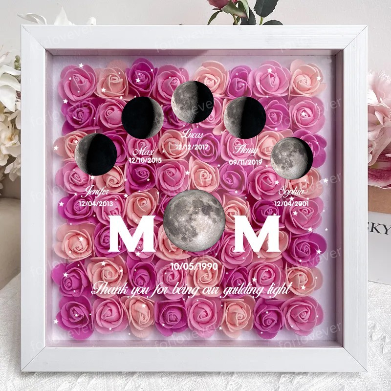 Mummy's Universe - Personalised Customised Starry Moon Phase Flower Shadow Box-forlovever
