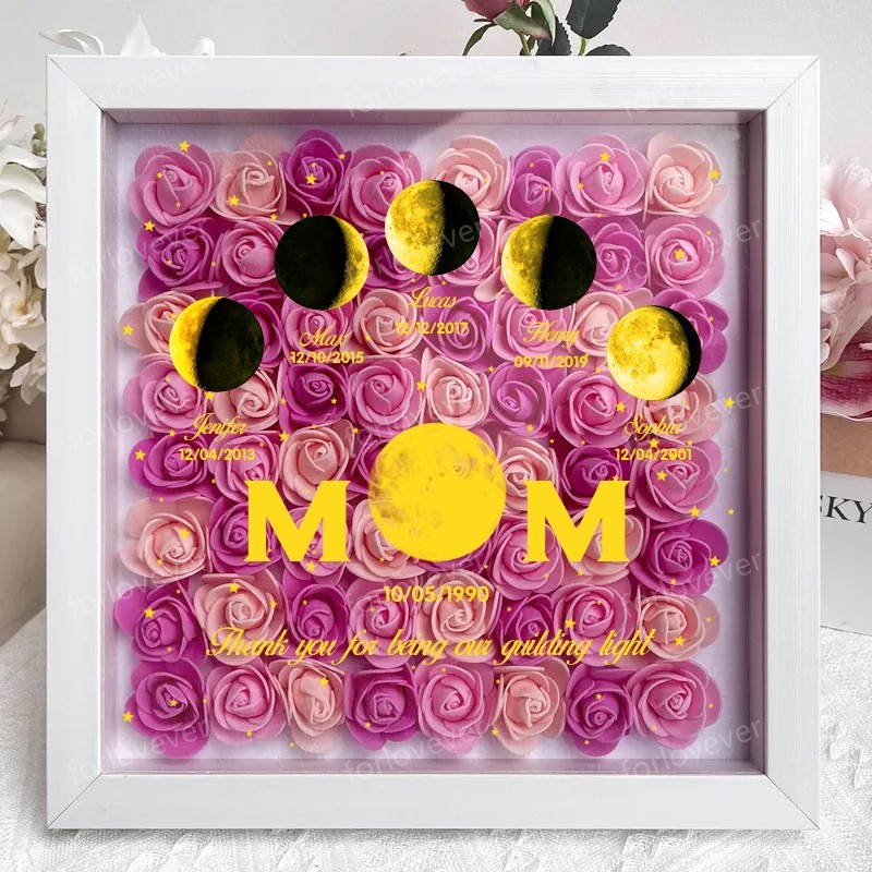 Mummy's Universe - Personalised Customised Starry Moon Phase Flower Shadow Box-forlovever