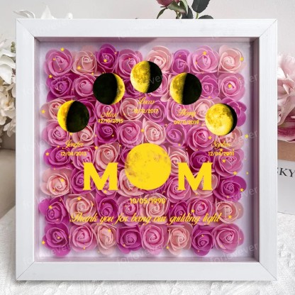 Mummy's Universe - Personalised Customised Starry Moon Phase Flower Shadow Box-forlovever