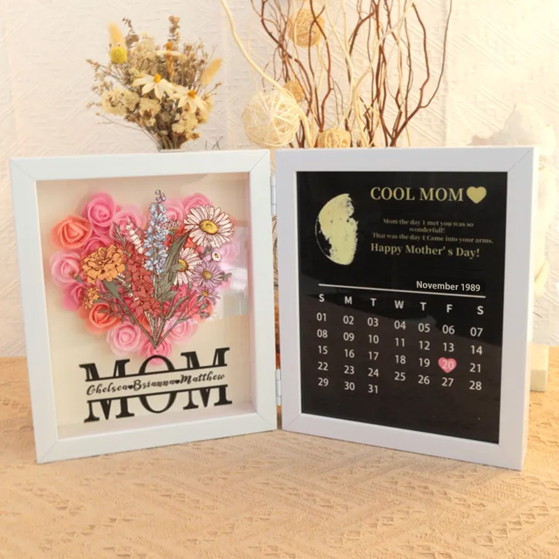 Personalized Birth Flower With REAL MOON PHASE Anniversary Calendar Box-forlovever