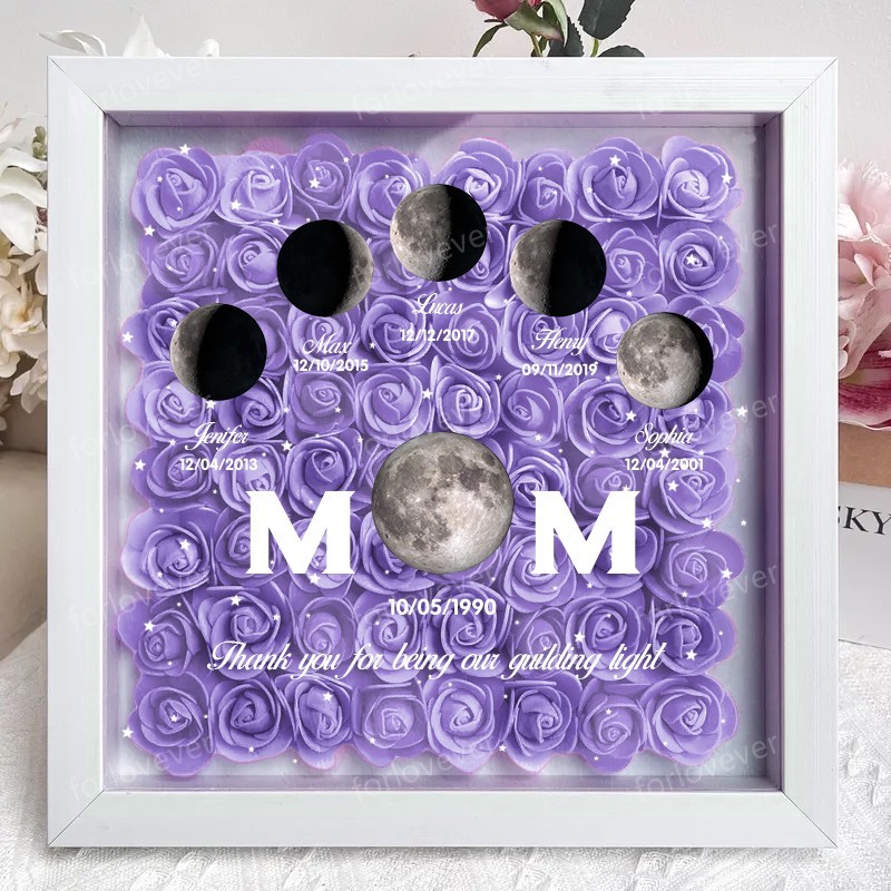 Mummy's Universe - Personalised Customised Starry Moon Phase Flower Shadow Box-forlovever