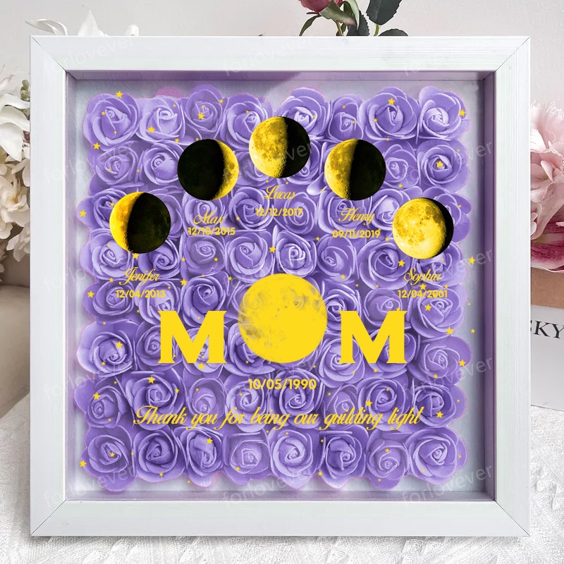 Mummy's Universe - Personalised Customised Starry Moon Phase Flower Shadow Box-forlovever