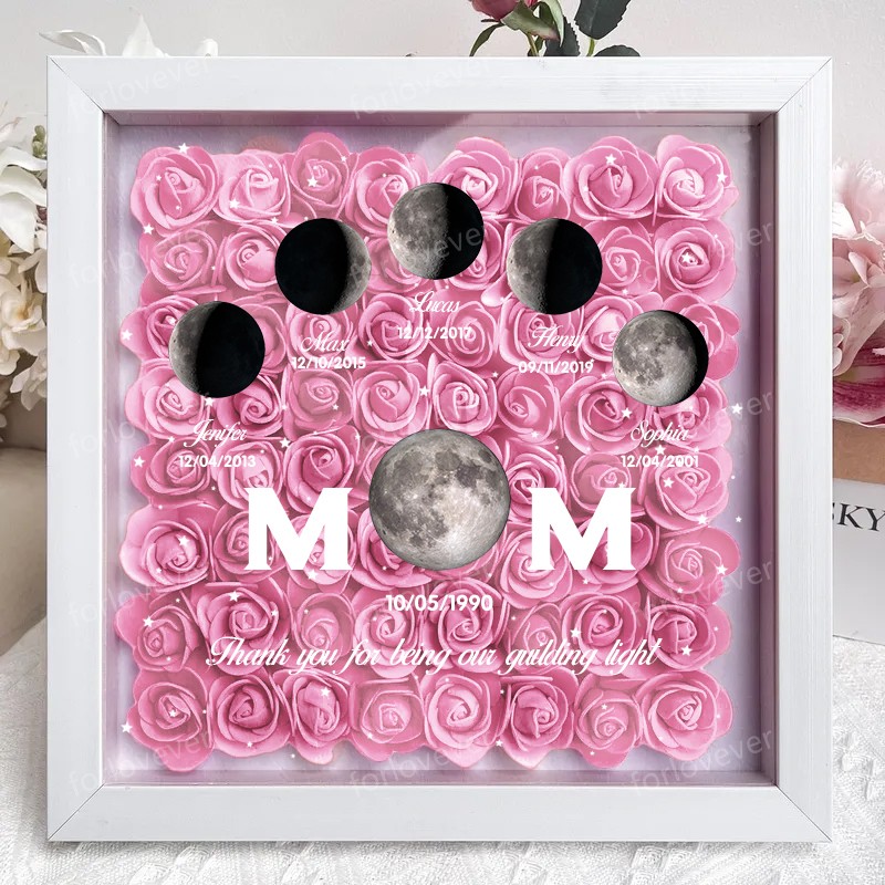 Mummy's Universe - Personalised Customised Starry Moon Phase Flower Shadow Box-forlovever
