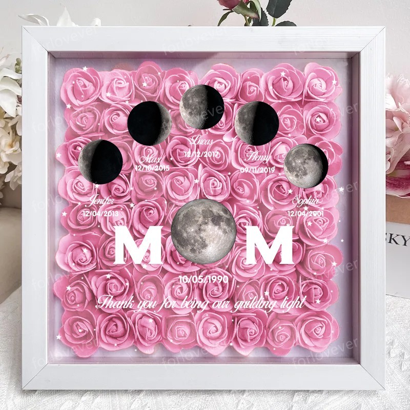 Mummy's Universe - Personalised Customised Starry Moon Phase Flower Shadow Box-forlovever