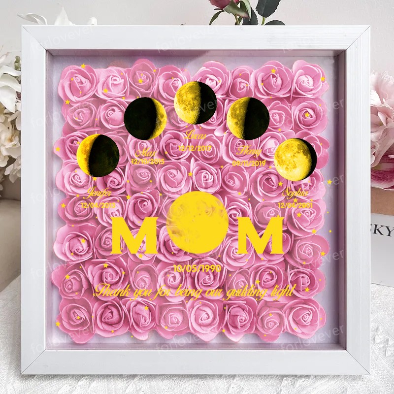 Mummy's Universe - Personalised Customised Starry Moon Phase Flower Shadow Box-forlovever