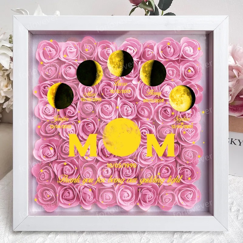 Mummy's Universe - Personalised Customised Starry Moon Phase Flower Shadow Box-forlovever