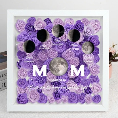 Mummy's Universe - Personalised Customised Starry Moon Phase Flower Shadow Box-forlovever