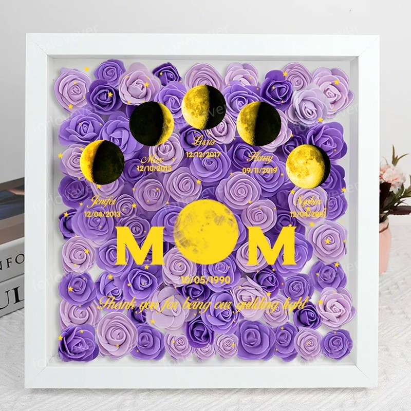 Mummy's Universe - Personalised Customised Starry Moon Phase Flower Shadow Box-forlovever