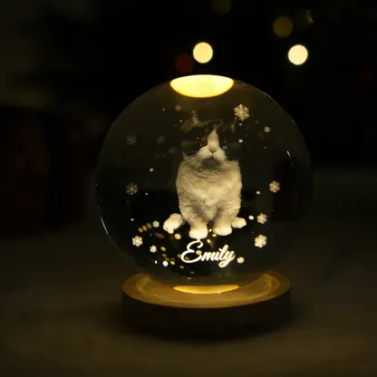 Customized full-body pet photo Christmas crystal ball night light