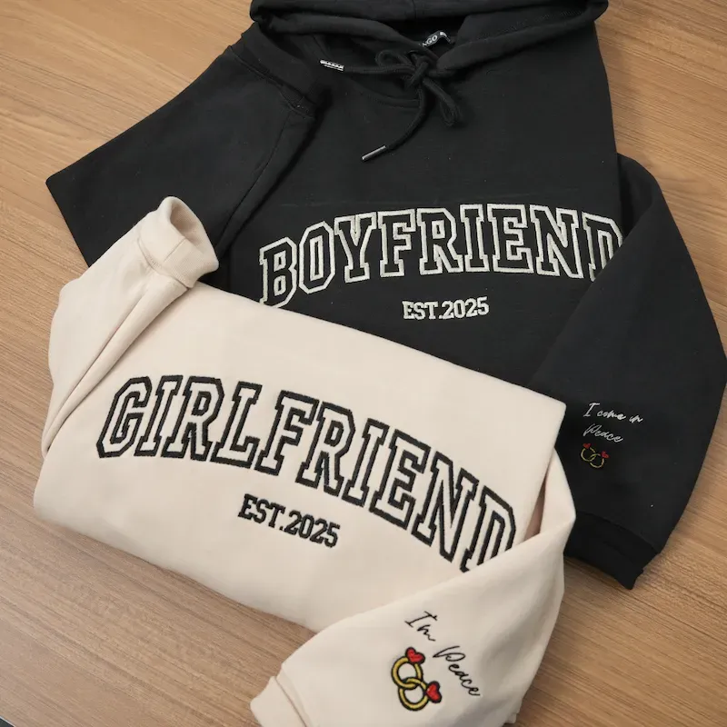 Custom Wifey and Hubby embroidered Hoodie-Personalized Couples Matching Sweatshirt