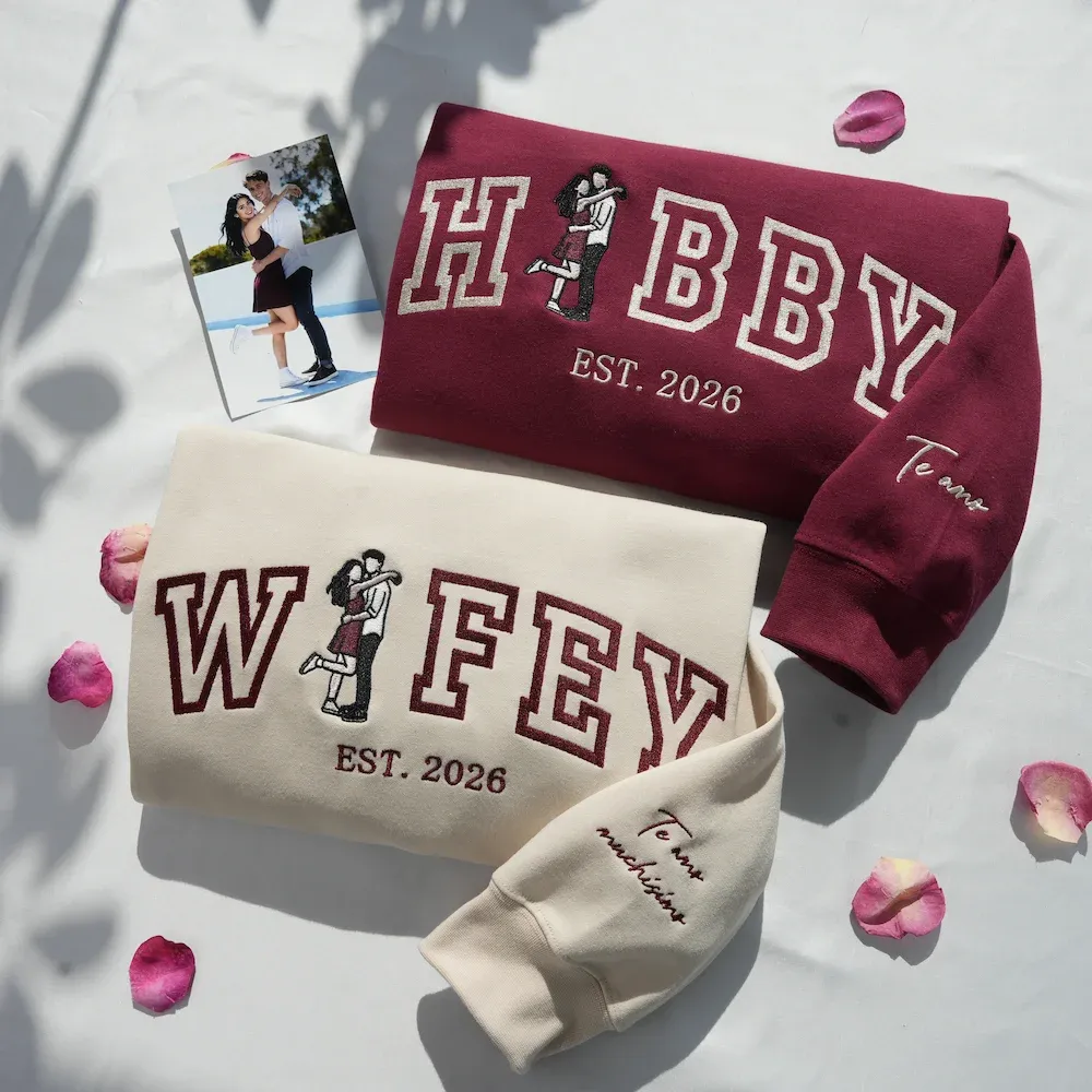 Personalized Embroidered Hubby and Wifey Sweatshirt or Hoodie