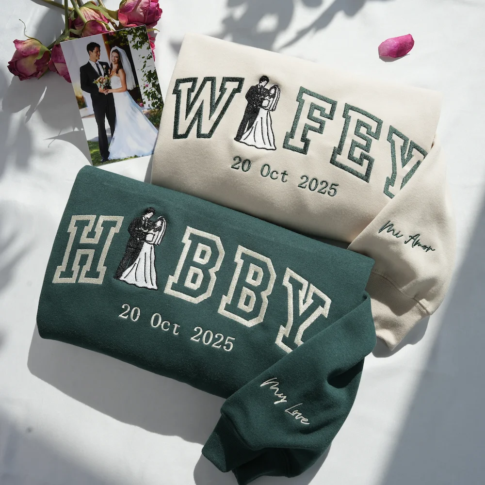 Personalized Embroidered Hubby and Wifey Sweatshirt or Hoodie