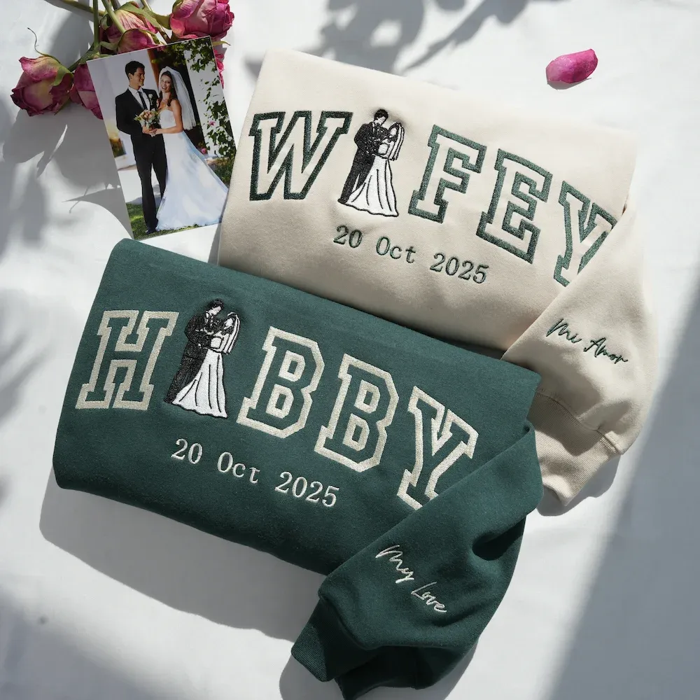 Personalized Embroidered Hubby and Wifey Sweatshirt or Hoodie